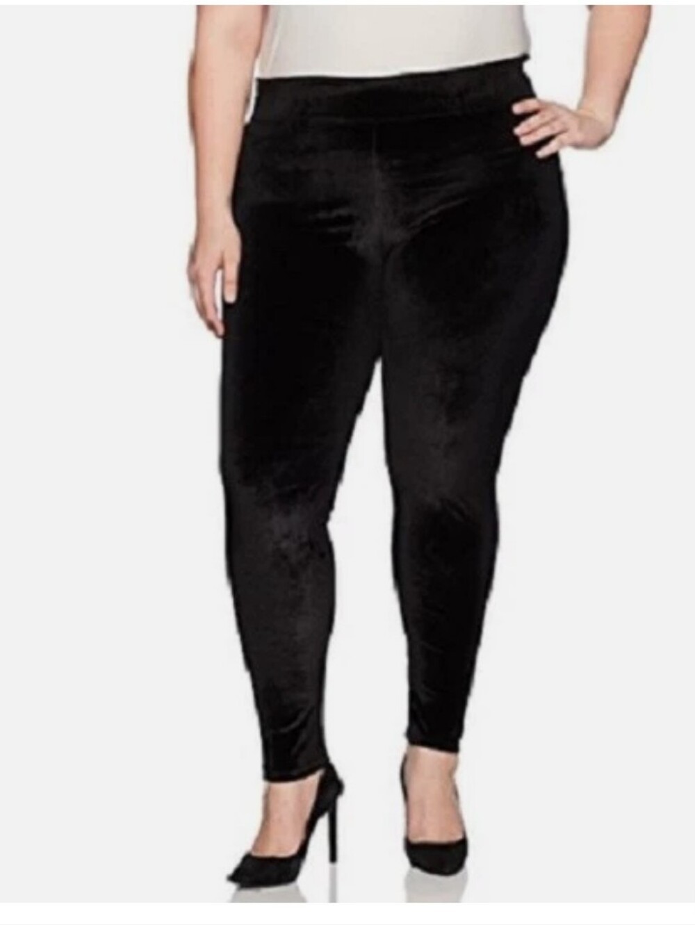 Plus Size 2X Velvet High-Rise Black Leggings